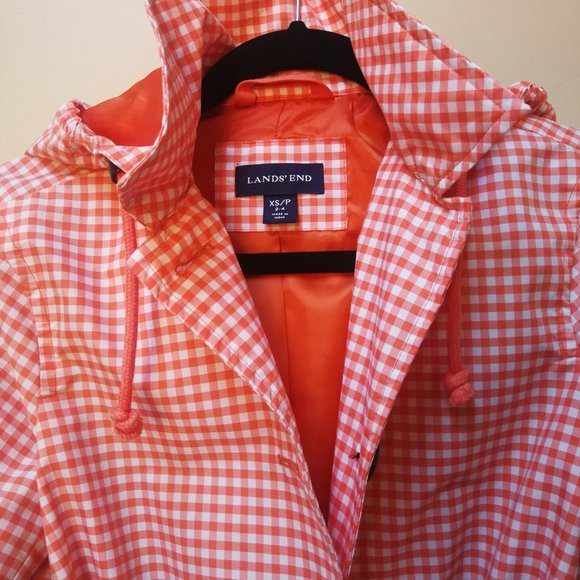 🌻 Lands' End Orange Plaid Rain Coat - Picture 5 of 10